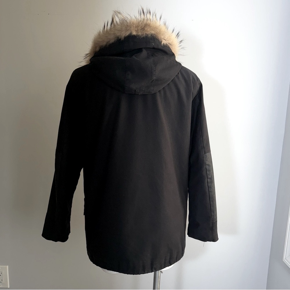 Sandro Fur Trimmed Parka Jacket Black Sherpa Lined Hooded Coat Women’s Size 2 M - Picture 11 of 16